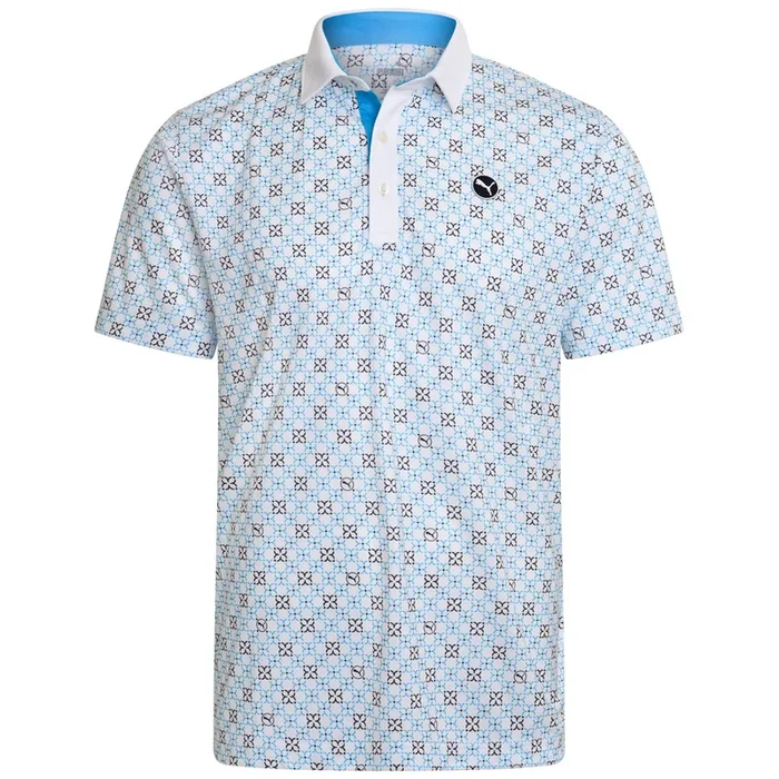 Puma Pure Monogram Polo Shirt – White Glow/Aqua Blue