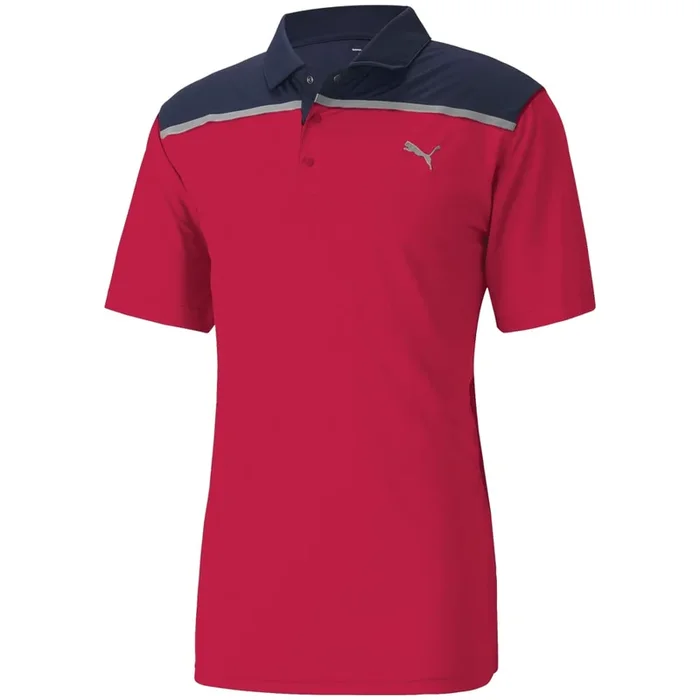 Puma Rotation Bonded Colourblock Polo Shirt – Persian Red/Navy Blazer