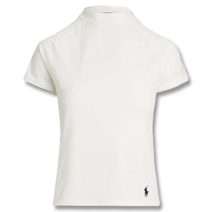 Ralph Lauren Recycled Peached Airflow Mock Neck Golf T-Shirt (Slim Fit ) Ceramic White – SP25 Women