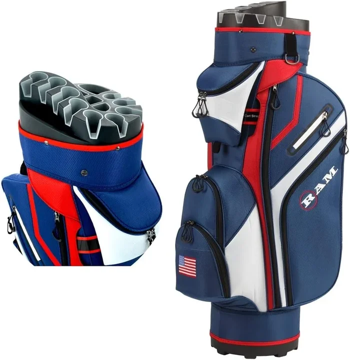Ram Golf Premium Cart Bag with 14 Way Molded Organizer Divider Top – USA Flag