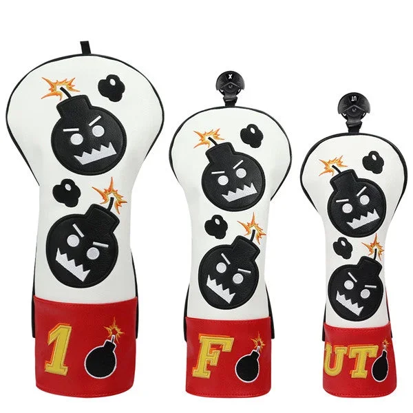 Red White Leather Angry Bombs Golf Headcovers