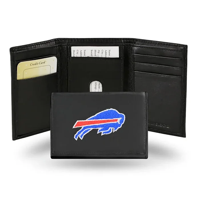 Rico – NFL Bills Embroidered Genuine Leather Tri-fold Wallet 3.25×4.25 Inch