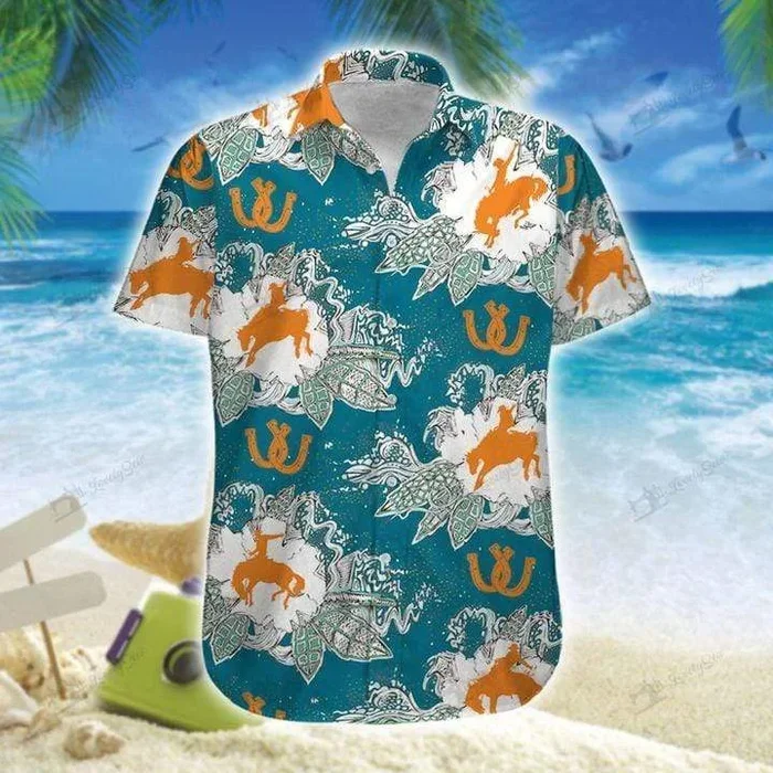 Saddle Bronc Horse Green Unisex Hawaiian Shirts- For men and women – Fanshubus – Fanshubus.com