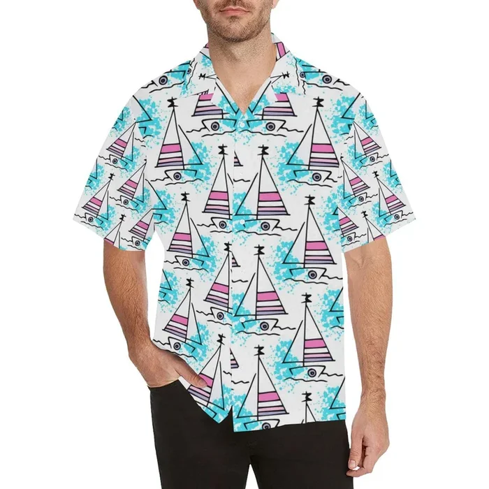 Sailboat Pattern Men’s All Over Print Hawaiian Shirt – For Men and Women – Fanshubus – Fanshubus.com