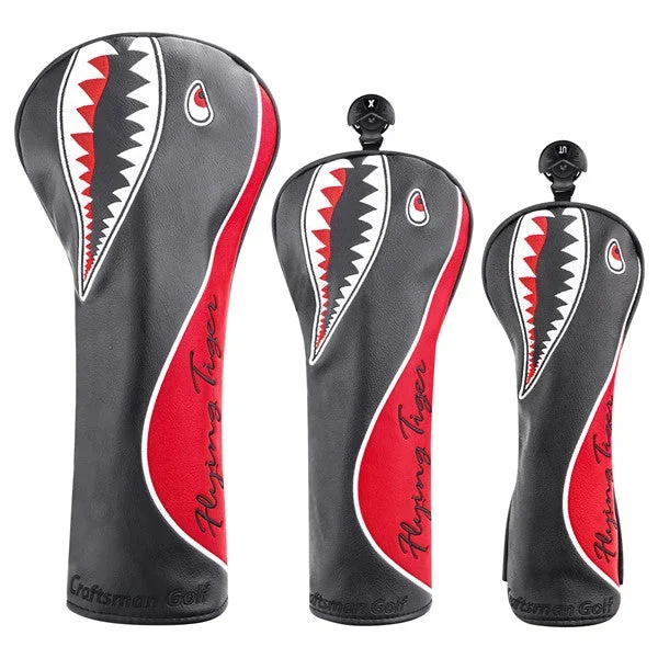 Shark Embroidered Black Leather Golf Headcovers