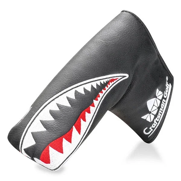 Shark Embroidery Black Leather Blade Putter Headcover