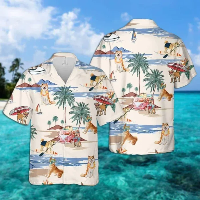 Shiba Inu Summer Beach Hawaiian Shirt – For Men and Women – Fanshubus – Fanshubus.com