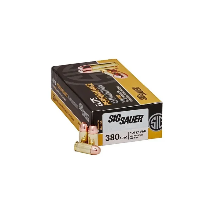 Sig Sauer 380 Auto 100GR Elite Ball FMJ Ammo Box of 50
