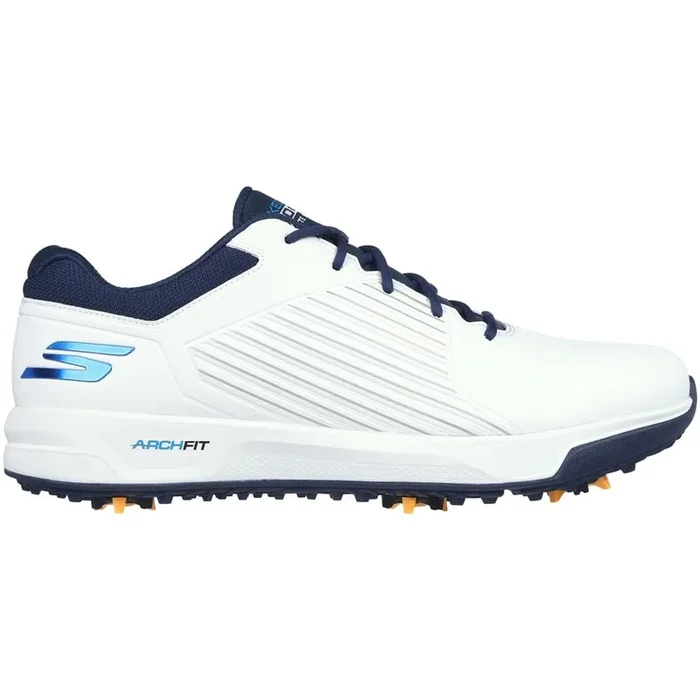Skechers Go Golf Elite Vortex Spiked Waterproof Shoes – White/Navy/Blue