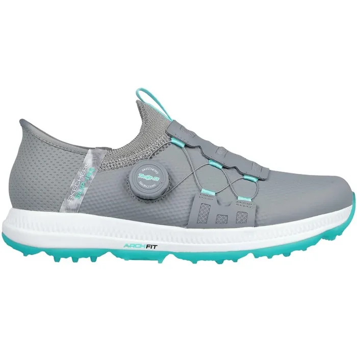 Skechers Ladies Go Golf Elite 5 Slip-In Twist Fit Waterproof Spikeless Shoes – Grey/Aqua