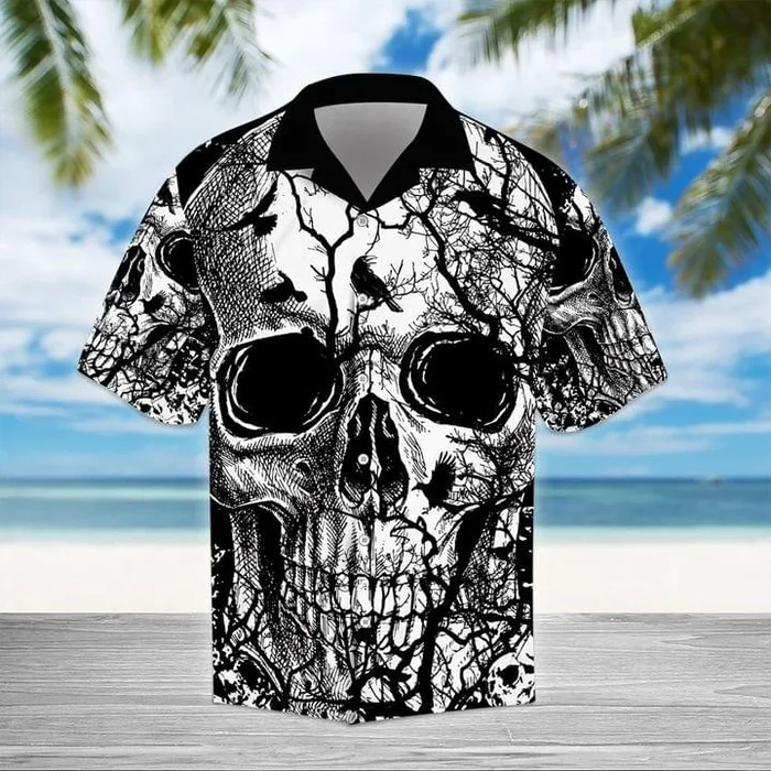 Skull Crows Hawaiian Button Shirt- For men and women – Fanshubus – Fanshubus.com