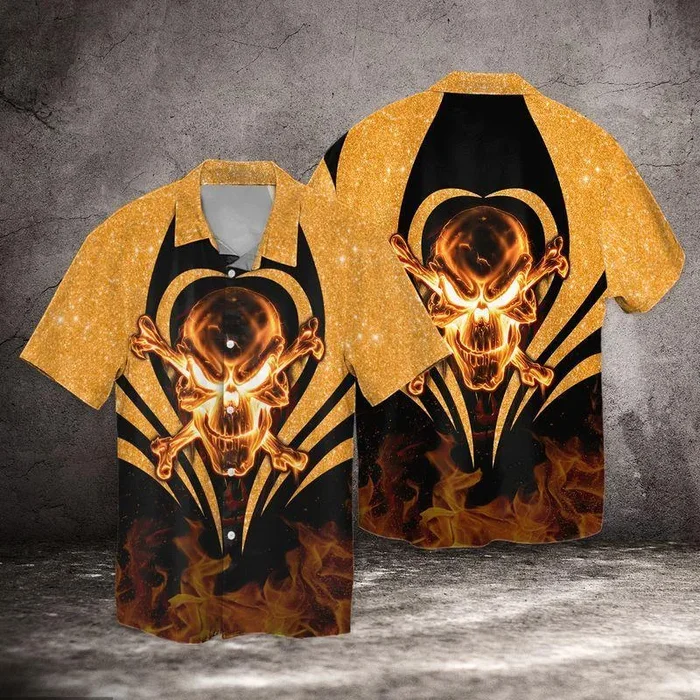 Skull Hell Fire Skull Lover 3D Full Print Hawaiian Shirt Shirt – For Men and Women – Fanshubus – Fanshubus.com