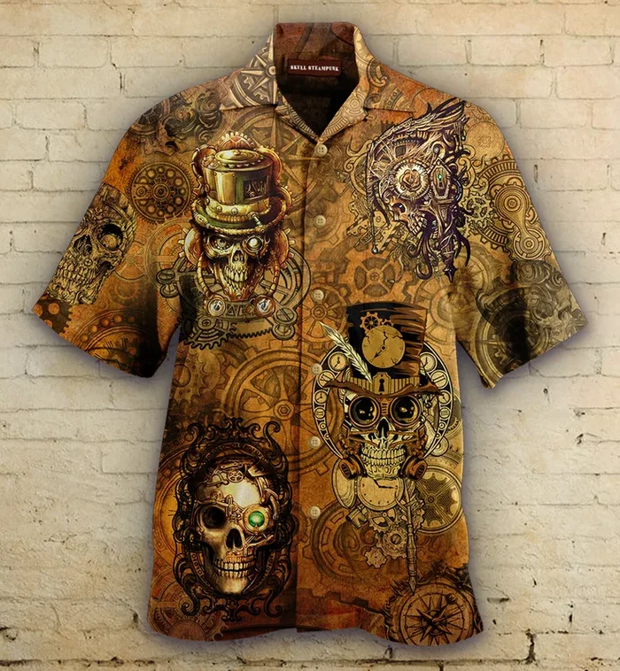 Skull Steampunk 3D All Over Printed Hawaiian Shirt – Unique Beach Shirt – For Men and Women Fanshubus – Fanshubus.com