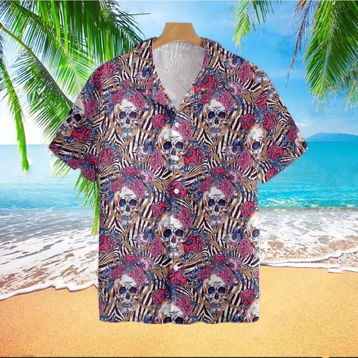 Skull With Roses On Zebra Background Tropical Hawaiian Shirt For Men And Women – Fanshubus – Fanshubus.com