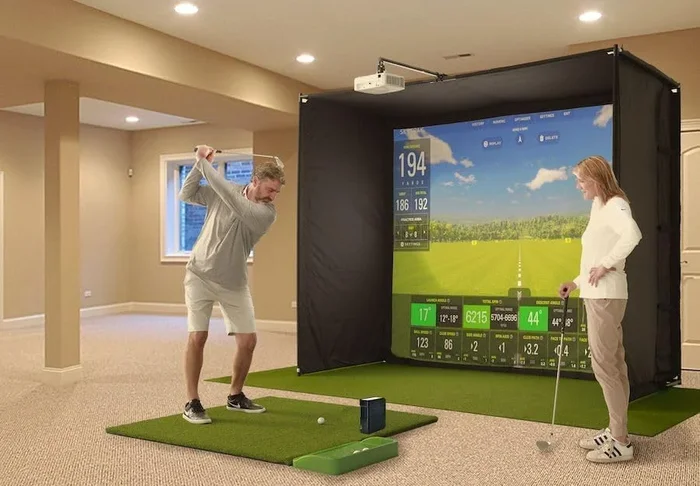 SkyTrak Golf Simulator Studio Pro Package – Launch Monitor, Metal Protective Case, Enclosure, Simulator Software, Hitting Mat, Projector and Ball Tray