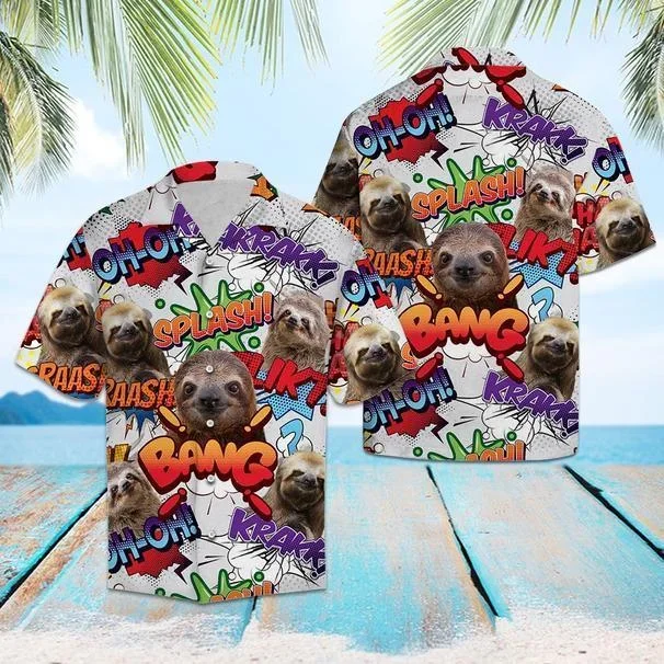 Sloth Pop Art Hawaiian Shirt | For Men & Women | Adult |- For men and women – Fanshubus – Fanshubus.com
