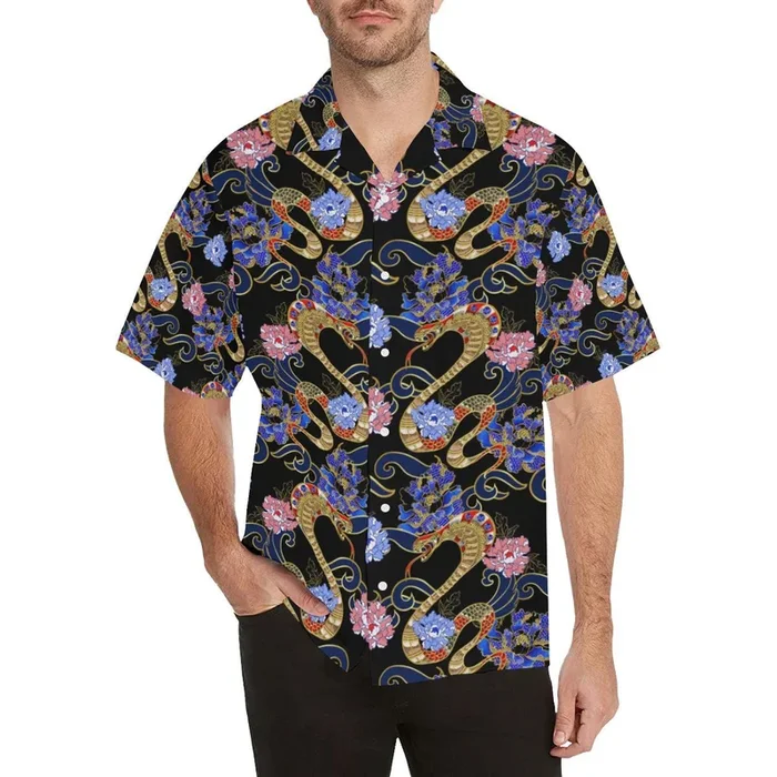 Snake Flower Pattern Men’s All Over Print Hawaiian Shirt – For Men and Women – Fanshubus – Fanshubus.com