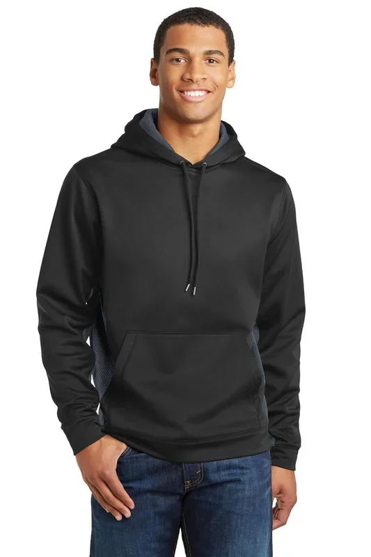 Sport-Tek Men’s Sport-Wick CamoHex Fleece Colorblock Hooded Pullover