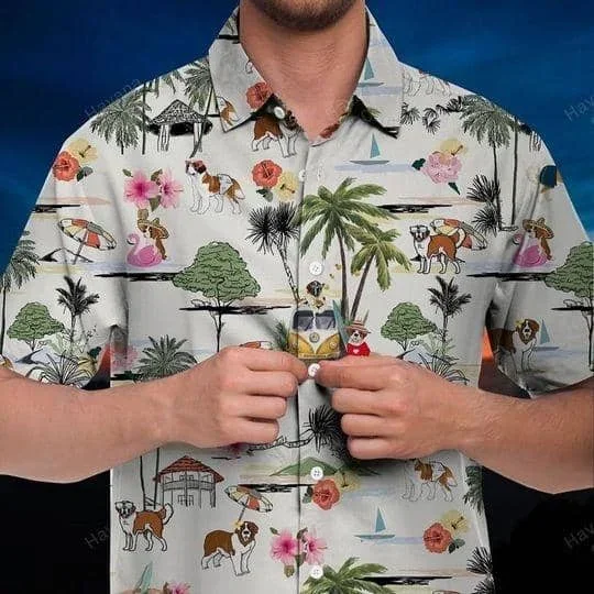 St. Bernard Hawaiian Shirt Hawaii Beach Retro – Fanshubus – Fanshubus.com