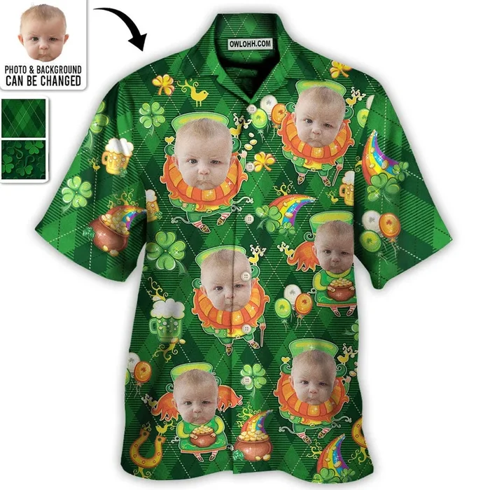 ST Patrick’s Day Lucky Coin Shamrock Art Funny Custom Photo – Hawaiian Shirt – Personalized Photo Gifts – Fanshubus.com