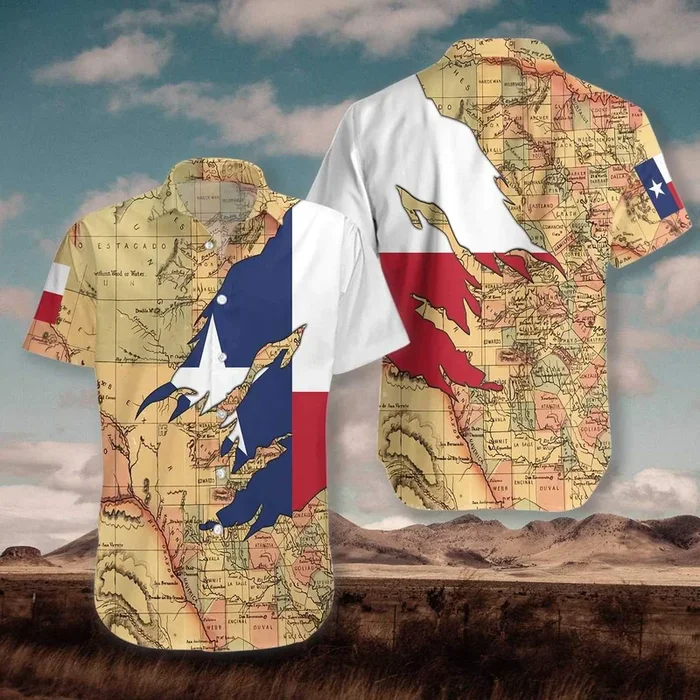 Texas Flag And Map Hawaiian Shirt | For Men & Women | Adult |- For men and women – Fanshubus – Fanshubus.com