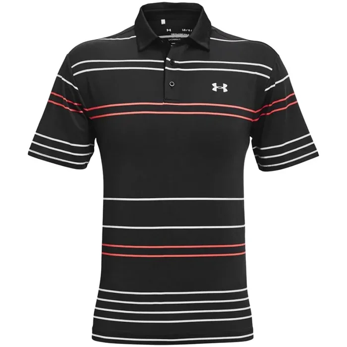 Under Armour Playoff 2.0 Pitch Stripe Polo Shirt – Black/Venom Red