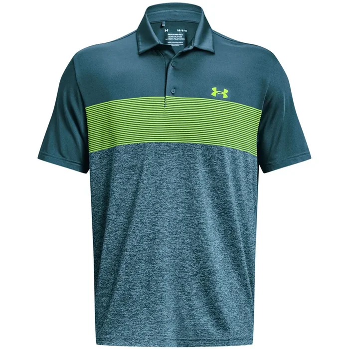 Under Armour Playoff 3.0 Low Round Stripe Polo Shirt – Static Blue/Still Water/Lime Surge