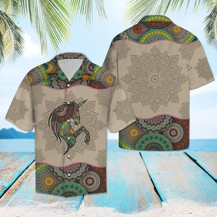 Unicorn Mandala Style Polyester Hawaiian Shirt – For Men and Women Fanshubus – Fanshubus.com