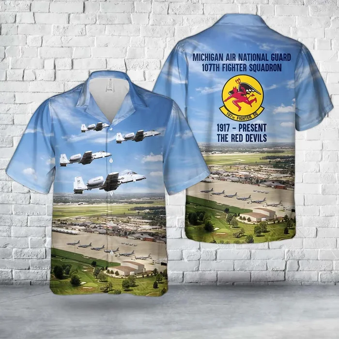 US Air Force Michigan Air National Guard 107th Fighter Squadron A-10 Thunderbolt II 80-255 Hawaiian Shirt – Fanshubus.com