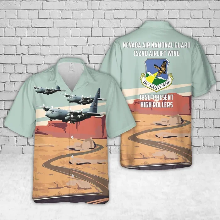 US Air Force Nevada Air National Guard 152nd Airlift Wing C-130 High Rollers Hawaiian Shirt – Fanshubus.com