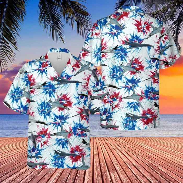 US Air Force Rockwell B-1 Lancer Red White & Blue Tie dye Hawaiian Shirt – Fanshubus.com
