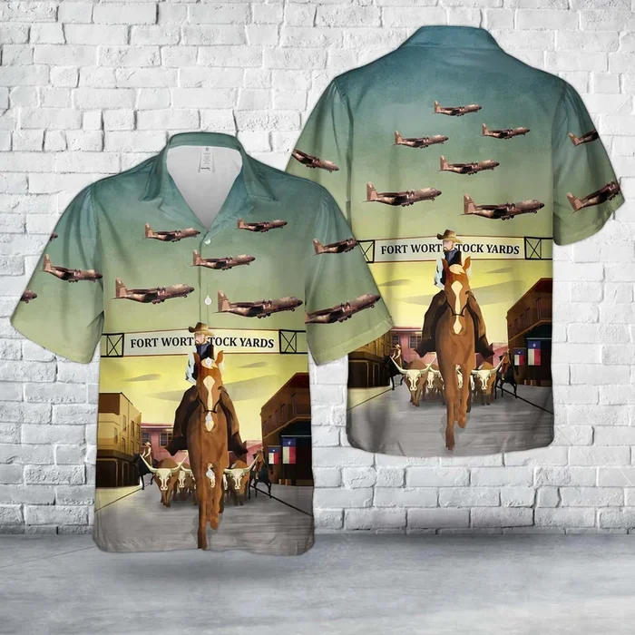 US Air Force Texas Air National Guard 181st Tactical Airlift Squadron Lockheed C-130B-LM Hercules 58-0734 Hawaiian Shirt – Fanshubus.com