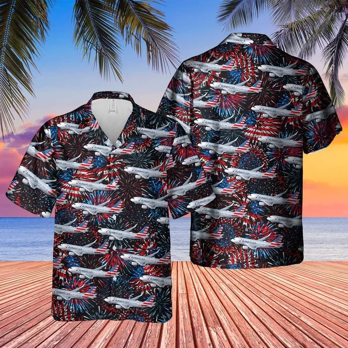 US Airlines Airbus A319-115 4th of July Hawaiian Shirt – Fanshubus.com