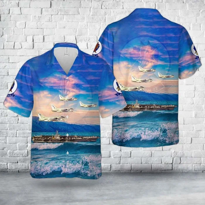 US Navy A-7E Corsair II (VA-82 / CVW-8) embarked on USS Nimitz (CVN 68) – 1979 Hawaiian Shirt – Fanshubus.com