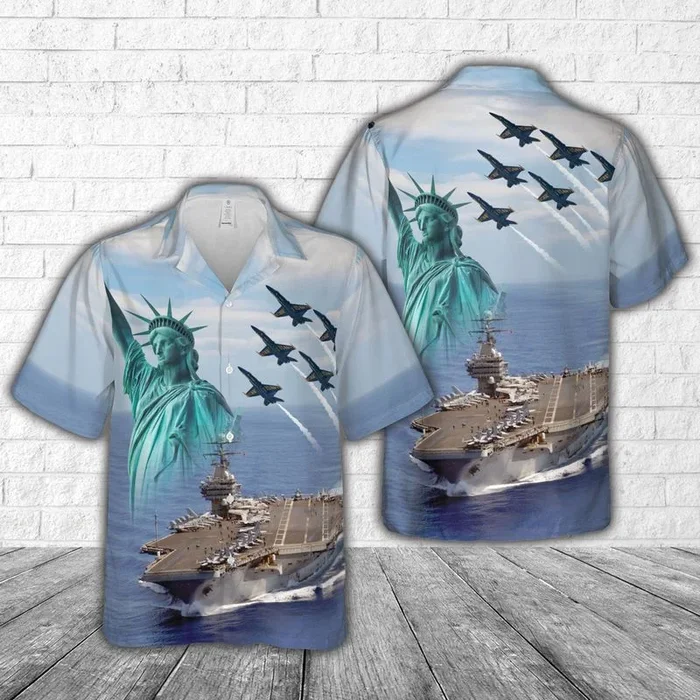 US Navy Blue Angels fly over USS Carl Vinson (CVN 70), 4th Of July Hawaiian Shirt – Fanshubus.com