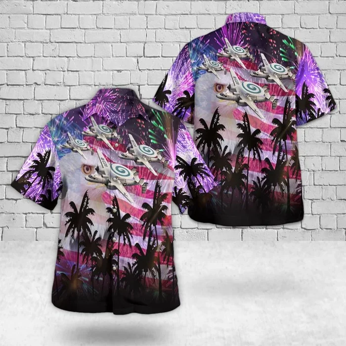 US Navy Northrop Grumman E-2C Hawkeye Of VAW-123 “Screwtops”, 4th Of July Hawaiian Shirt – Fanshubus.com
