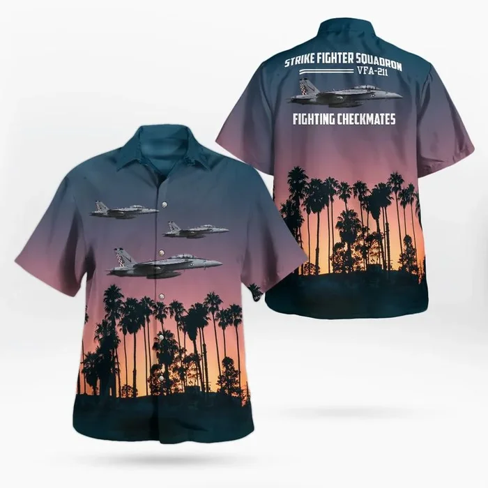 US Navy Strike Fighter Squadron 211 (VFA-211) Fighting Checkmates Boeing F/A-18E/F Super Hornet Hawaiian Shirt – Fanshubus.com