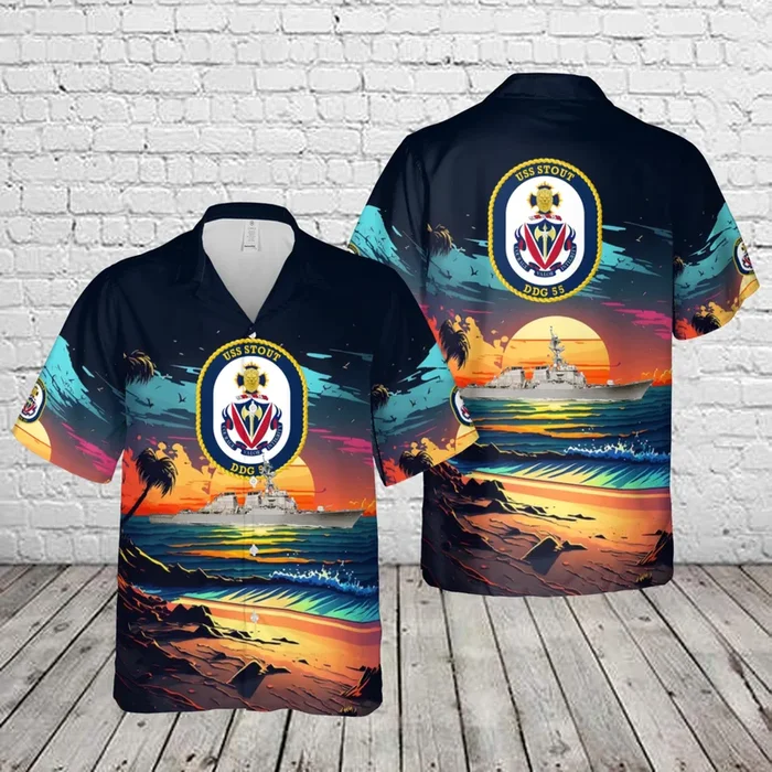 US Navy USS Stout (DDG-55) Arleigh Burke-class guided missile destroyer Hawaiian Shirt – Fanshubus.com