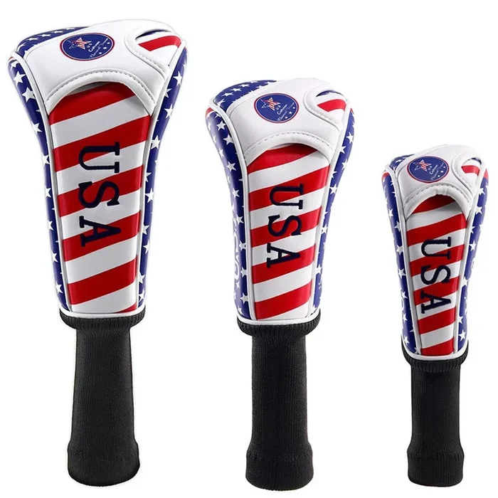 USA Flag Long Neck Sock Golf Head Cover Set