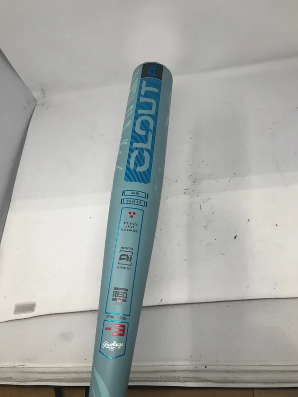 Used 2025 Rawlings Clout AI BBCOR -3 Baseball Bat 34/31 2 5/8″ Ext. Barrel Blue