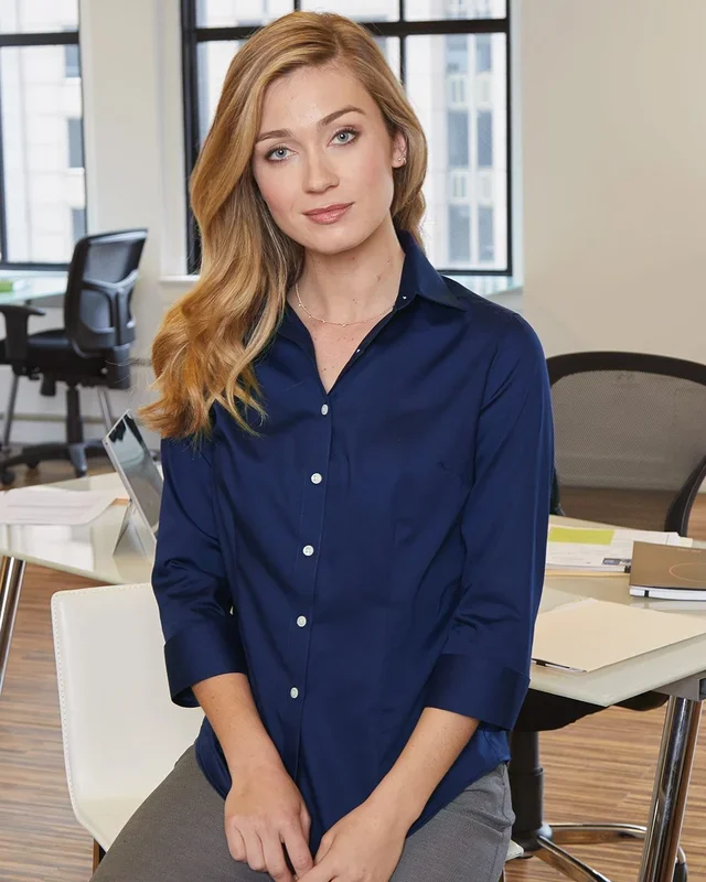 Van Heusen Women’s Three-Quarter Sleeve Baby Twill Shirt