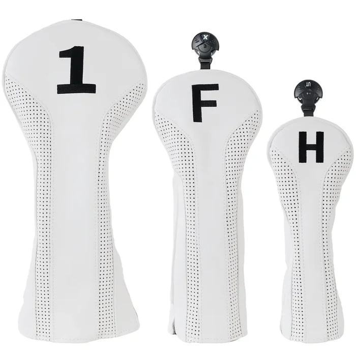 Vintage White Perforated Leather Wood Headcovers
