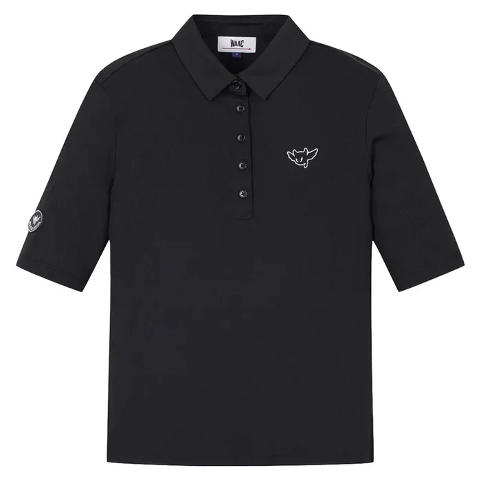 WAAC Athletic Ribbed Slim Golf Polo Black – SS24 Women