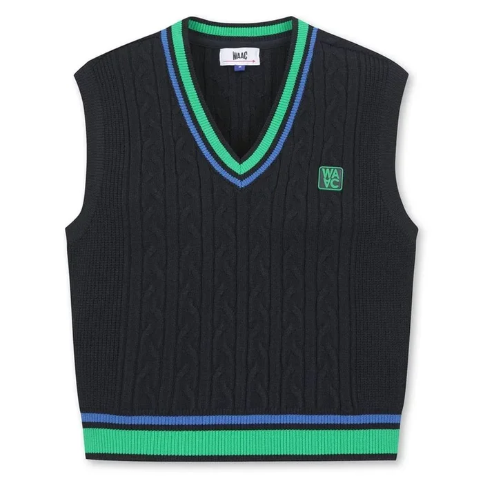 WAAC Cable V Neck Knit Golf Vest Navy – 23 Women