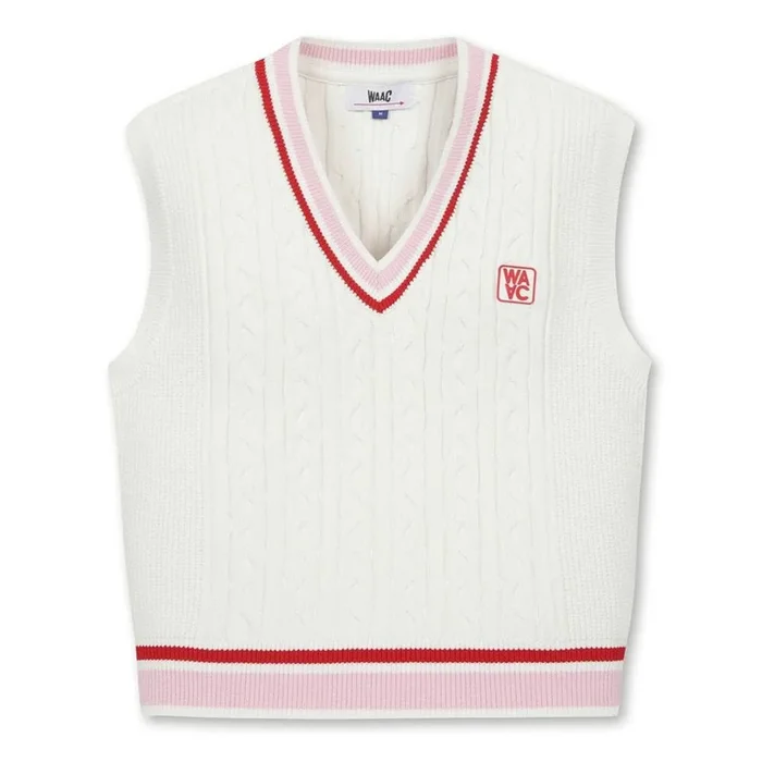 WAAC Cable V Neck Knit Golf Vest White – 23 Women