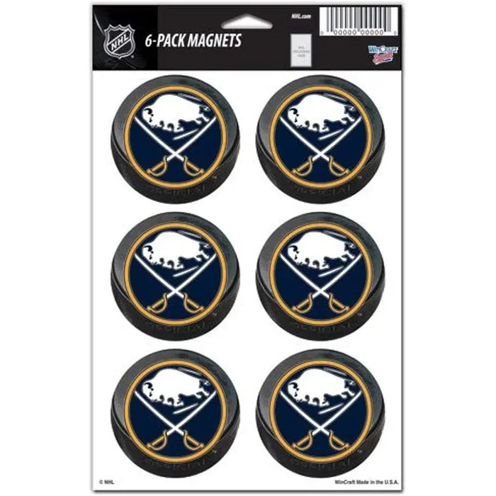 Wincraft NHL Buffalo Sabres Hockey Puck Magnet Sheet – 6 Pack