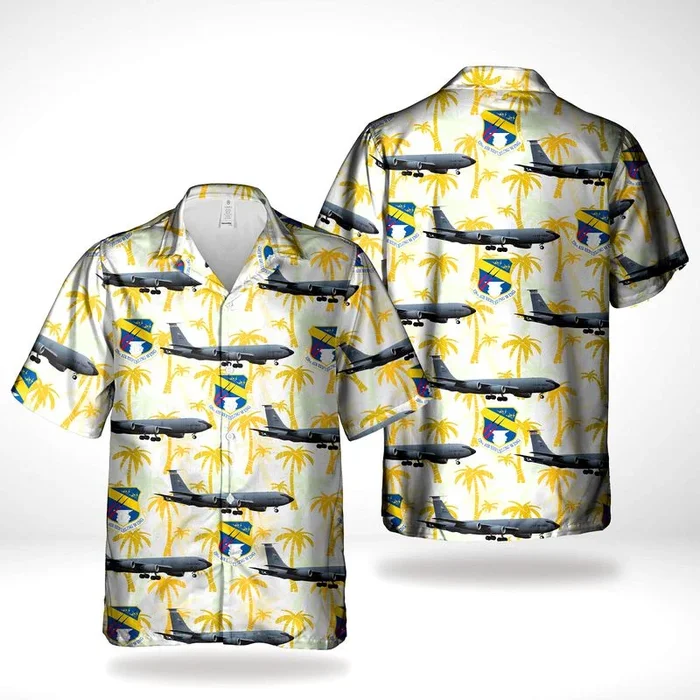 Wisconsin Air National Guard 128th Air Refueling Wing Boeing KC-135R Stratotanker (717-148) Hawaiian Shirt – Fanshubus.com