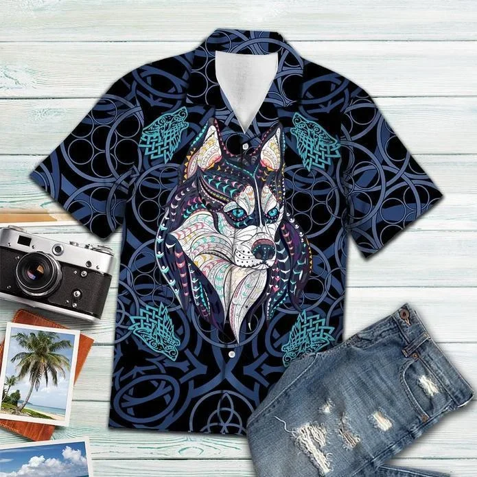 Wolf Blue Mandala Hawaiian Shirt | For Men & Women | Adult |- For men and women – Fanshubus – Fanshubus.com