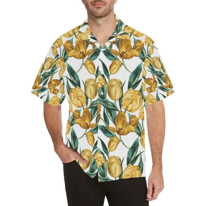 yellow tulips pattern Men’s All Over Print Hawaiian Shirt – For Men and Women – Fanshubus – Fanshubus.com